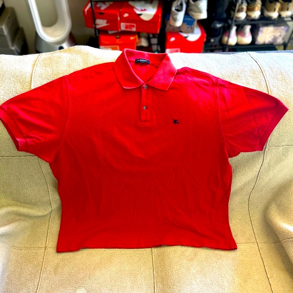 Burberry French Knit Terry Polo in Red - Size 8 - 2XL - Vintage 90’s